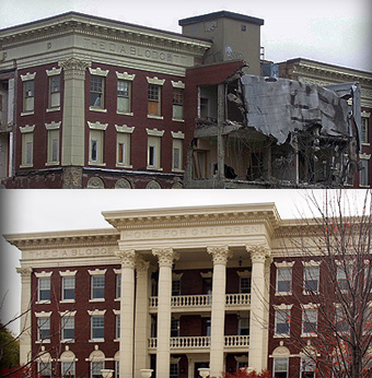 DA Blodgett Building before and after photos, showing the striking change after a renovation using Stromberg GFRC products